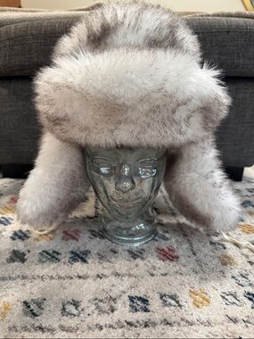 Vintage Russian Ushanka Faux Fur Trapper Hat Gray Winter Soviet Style Unisex